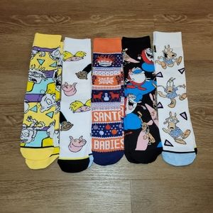 5 Pairs - Nickelodeon Unisex Socks Odd Sox Crew Length Novelty Rugrats New
